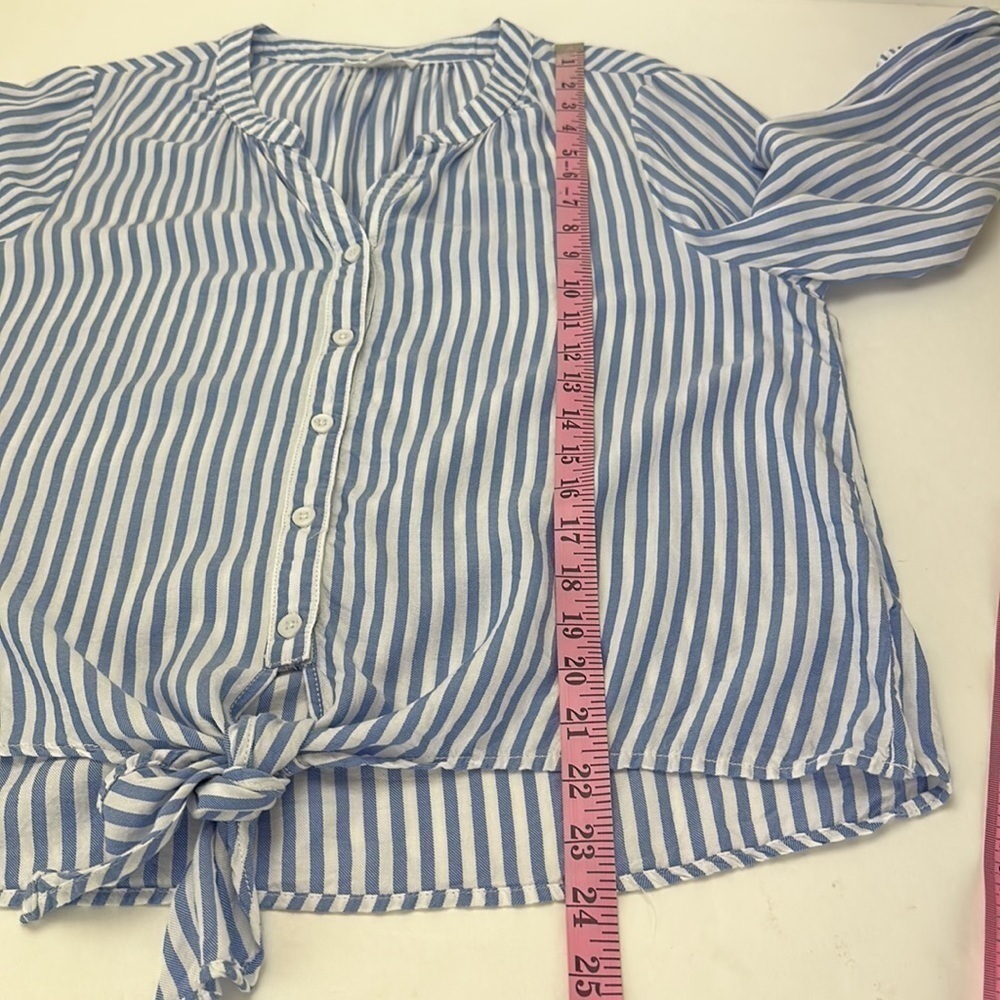 BeachLunchLounge‎ Tanji White Blue Striped Tie Front Top Medium Lyocell Blend - Picture 5 of 14